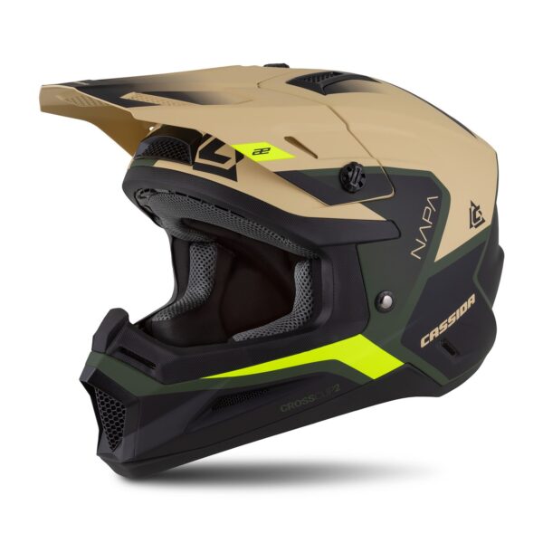 Helm Cross Cup 2 Napa, CASSIDA (sand/grün/fluorgelb/mattschwarz) 2025